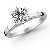 14k White Gold 1.50 Carat Round Cut Cathedral Solitaire Diamond Ring (I-J ; I1-2)