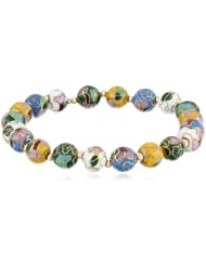 Gold Plated Sterling Silver White, Blue, Light Yellow and Green Cloisonne Elastic Bracelet