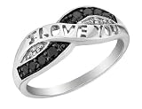 White and Black Diamond I Love You Promise Ring 1/10 Carat (ctw) in Sterling Silver