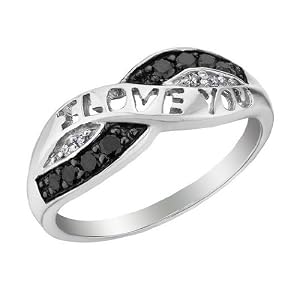 White and Black Diamond I Love You Promise Ring 1/10 Carat (ctw) in Sterling Silver