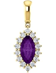 18K Yellow Gold 10.00x5.00mm Marquise Cut Amethyst and Diamond Pendant -- LIFETIME WARRANTY