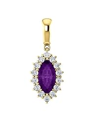 14K Yellow Gold 10.00x5.00mm Marquise Cut Amethyst and Diamond Pendant -- LIFETIME WARRANTY