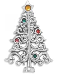 MMA Silver - Christmas Tree with Colorful Crystals Pin/Pendant