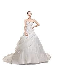  Applique Open-Back Backless  Beaded Lace-Up Ruched Organza/Satin Sweetheart  Ball Gown Wedding Dress  With Ruffles