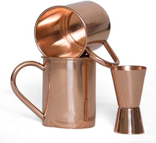 100% Pure Copper Mugs with Free Jigger - 16oz - No Inner Lining - Polished Classic Look