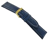 22mm Waterproof Town and Country Stitched Padded Genuine Leather Navy Watch Band Strap