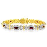 Sterling Silver Created Dark Ruby and White Sapphire Bracelet