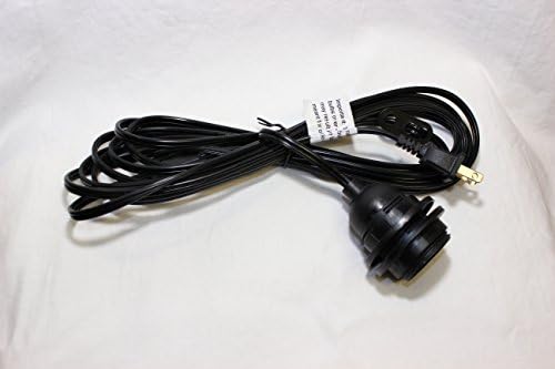 16' Black Electric Lighting cord with Pendant holder Socket, on/off switch UL Lamp - Fits E26/E27/A19 - Black / White Color Swag Kit (Black)