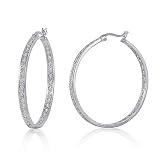 Sterling Silver Cubic Zirconia CZ Inside-out 1.5 inch Hoop Earrings - Ideal Gift For Mother, For Her, Birthday, Anniversary, Bridal, Wedding, Engagement