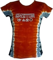Led Zeppelin 'Symbols' Tie Dye shirt Ladies 'babydoll' rust/blue tee