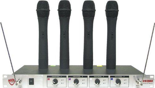 Nady 401X-QUAD-HT A/B/D/N 4-Channel Professional VHF Wireless Hand-Held Microphone System with Frequencies A/B/D/N, 171.905MHz, 185.15MHz, 209.15MHz, 197.15MHz
