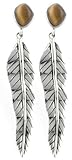Sterling Silver Tiger Eye Long Feather Earrings