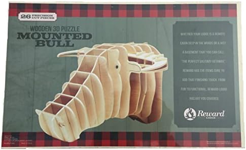 Reward Lodge Wooden 3D Puzzle, Mounted Bull, 26 precision cut pcs