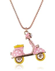 Betsey Johnson "Color Me Betsey" Pink Polka Dot Vespa Long Pendant Necklace, 35"