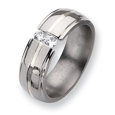 Grooved Polished Titanium and 1/3ctw. Diamond Ring (8.0 mm) With Wood Box - Sizes 8-12
