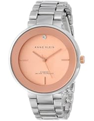 Anne Klein Womens AK/1281RGRT Genuine Diamond Accented Rose Gold-Tone Dial Silver-Tone Bracelet Watch