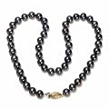 14k Yellow Gold Dyed Peacock Black Freshwater Cultured Pearl AA Grade 7.5-8mm Necklace, 16