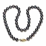 14k Yellow Gold Dyed Peacock Black Freshwater Cultured Pearl AA Grade 7.5-8mm Necklace, 16