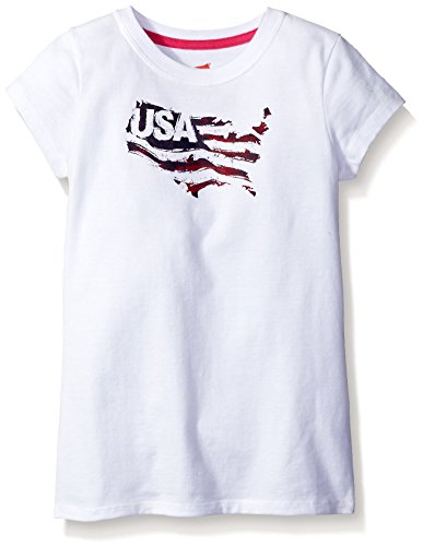 Hanes Big Girls Short Sleeve Graphic Tee, White/USA Flag, Large