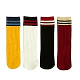 Happy Cherry キッズ ベビーソックス 4色セット サッカーソックス ロング丈 人気 オシャレ ベビー靴下 柔らか 快適 無地 0-1歳