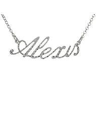 Sterling Silver ALEXIS Name Necklace Diamond Cut Finish Italy, 16 inch + 2 inch extention