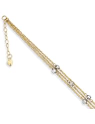 14k Two-tone Triple Strand Anklet Length 9"
