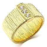 14K Gold Plated Contempoary 3 Small CZS Ring
