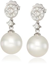 Baggins Round White Gold Diamond with White South Sea Pearl Dangle Earrings