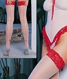 Lace Top Thigh Highs with Back Seam and Bow - Fun Valentines Day Stockings
