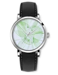 SPRAWL Aanalog Fashion Series Silver Ladies Watches of Genuine Black Leather Strap,Unique Wrist Watch for Women Girls Designed with Leaf veins