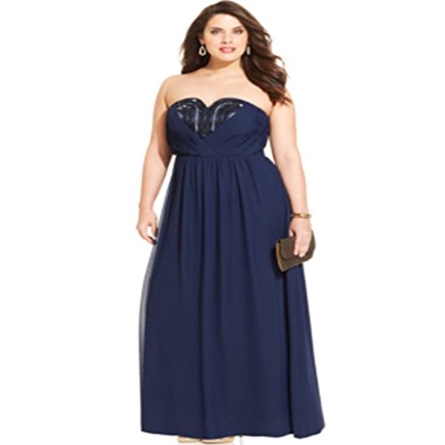 Trixxi Plus Size Strapless Beaded Gown Navy 22W