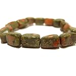 Unakite Bracelet 02 Stretch Nuggets Green Pink Natural Crystal Healing Gemstone