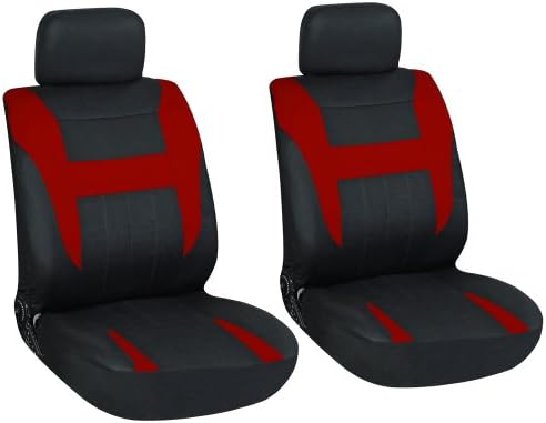 OxGord 21pc Black & Red Flat Cloth Seat Cover and Carpet Floor Mat Set for the Mazda MX-6 Coupe, Airbag Compatible, Split Bench, Steering Wheel Cover Included