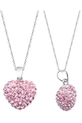 .925 Sterling Silver Pink Crystal Heart Shape Pendant Necklace,18