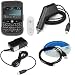 Durable Rubberized Hard Black Case + Rapid Car Charger + Home Travel Ac Charger + Usb Data Cable for Blackberry 9000 Bold At&t