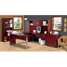 U-Shaped Desk Set 4 in Mahogany - In Space New Generation - Bestar Office Furniture -...