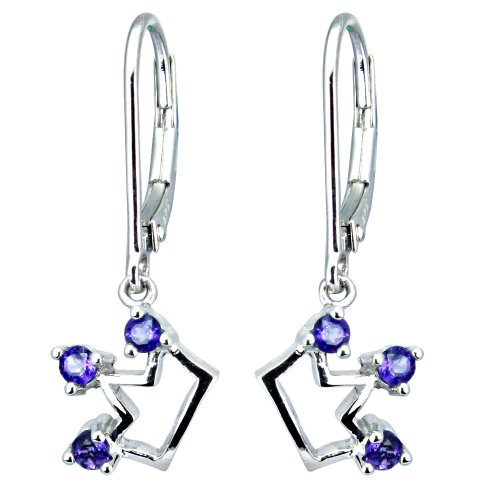 Children's Sterling Silver Amethyst Crown Dangle Earrings