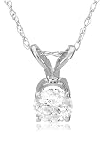 10k Choice of White or Yellow Gold Round Diamond Solitaire Pendant (1/2 ct, J-K Color, I2-I3 Clarity)