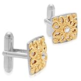 Men's 18k Gold Plated Sterling Silver Design Diamond Cuff Links (1/6 cttw, I-J Color, I3 Clarity)