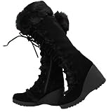 41pTM0GLQyL. SL160  FUR! Winter Snow Womens BLACK Suede Wedge Boots