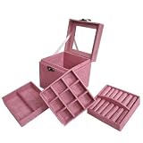 Lint Jewelry Box / Jewelry Case / Jewelry Organizer, Three-layer, 4.5"x4.5"x4.5", Pink - Gift Idea