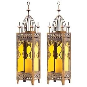 2 Arabian Palace Amber Candle Holder Lanterns by Jed Mart
