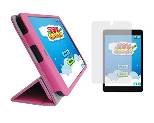 iShoppingdeals - Tulip Pink Folding Folio Cover Skin Case and Clear Screen Protector for RCA 8