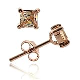 Rose Gold vermeil (24k Gold over Sterling Silver) Champagne cz stone square stud Earrings