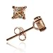Rose Gold vermeil (24k Gold over Sterling Silver) Champagne cz stone square stud Earrings