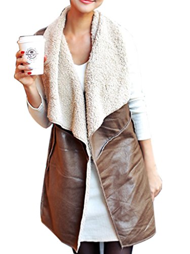 Choies Women's Suede Lapel Sheatling Lining Waistcoat Casual Vest,Brown,One size
