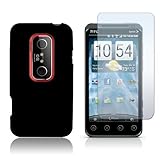 HTC EVO 3D - Black Silicone Rubber Gel Soft Skin Case Cover + Clear Screen  ....
