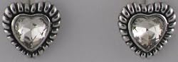 Silver Heart with Gem Cut Glass Inlay Earrings