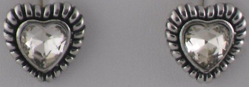 Silver Heart with Gem Cut Glass Inlay Earrings