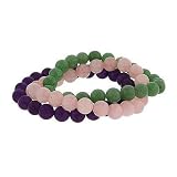 Bling Jewelry Set of 3 Genuine Amethyst Rose Quartz Aventurine Bead Stretch Bracelet